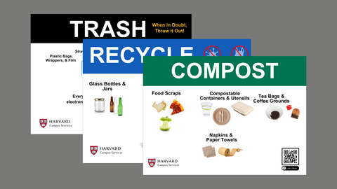 Letter-sized signs for compost, recycling, and trash